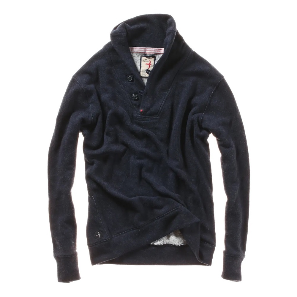Relwen French Loom Shawl Sweater - Dark Navy Heather - XL